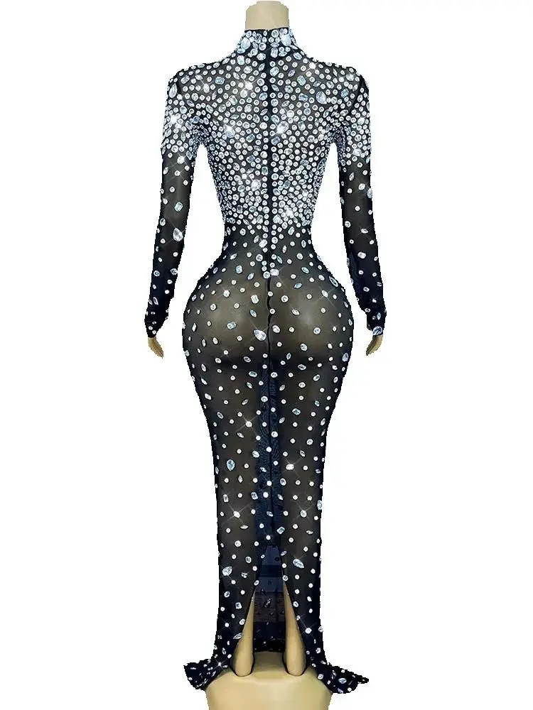 جودة عالية الساخن ختم مثير منظور شبكة الشق فستان 2025 موضة جديدة مخصصة الملابس النسائية