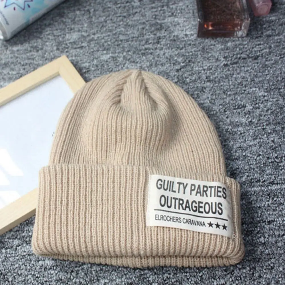 جديد متعدد الألوان محبوك بيني الصلبة لطيف مع التسمية قبعة صغيرة الإناث قبعات للجنسين السيدات قبعة عادية في الهواء الطلق #5