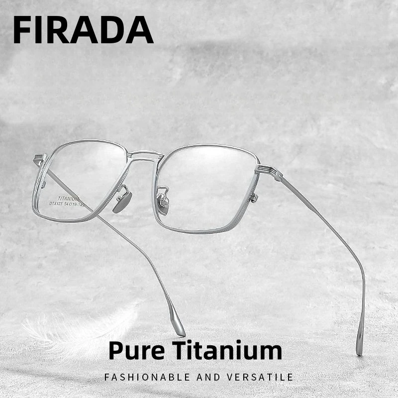 

FIRADA Fashionable Comfortable Eyeglasses Retro Pure Titanium Square Glasses Prescription Eyewear Frames Men Women BMDTX125-C