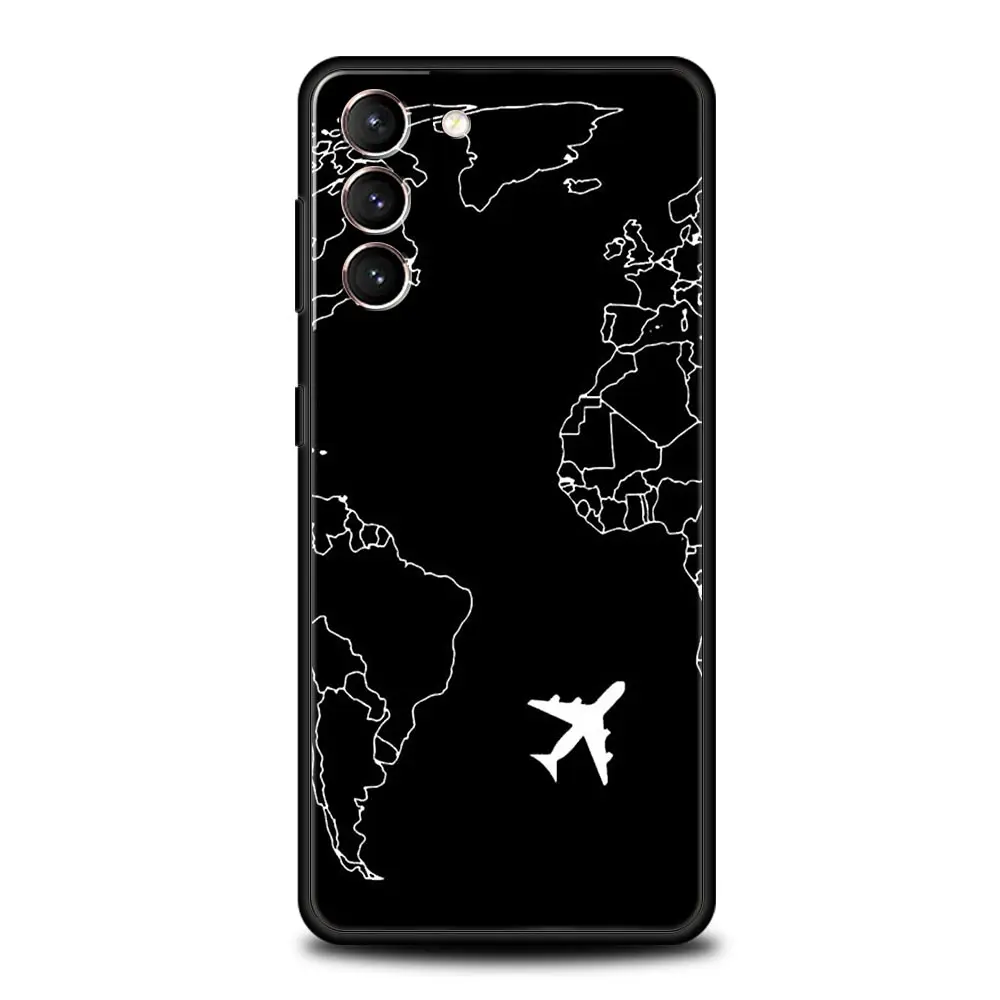 Cartoon World map scenery direction Phone Case For Samsung Galaxy S24 S23 S22 S20 Ultra S21 FE 5G S10 S9 Plus S10E S8 Soft Cover