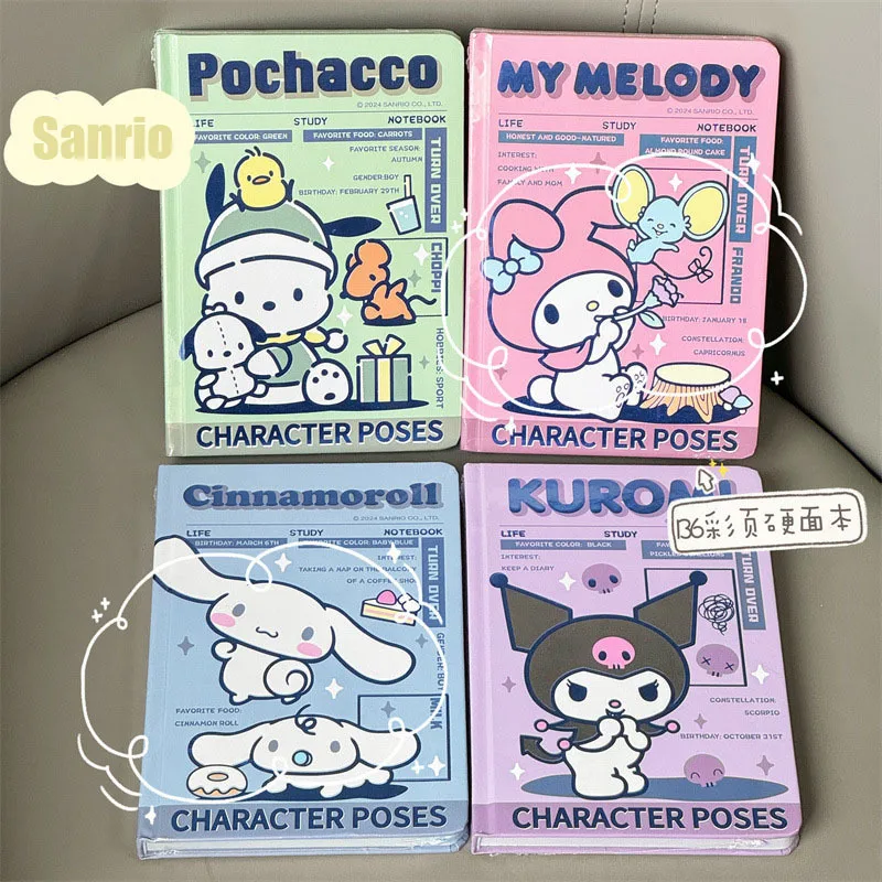 Sanrio Kawaii Cinnamorol Pochacco Kuromi B6 Color Page Notebook Cute Cartoon School Supplies Stationery Notepad Girls Gift