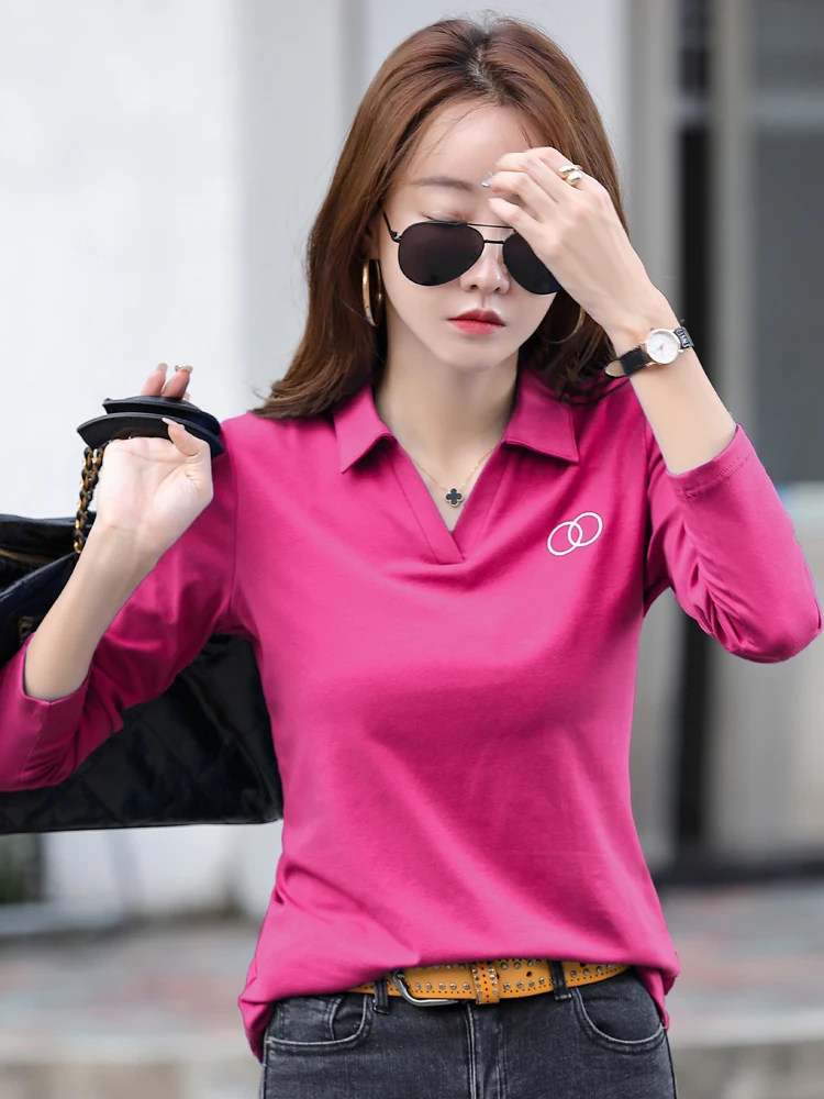 Spring Autumn New In Basic Polos Women Long Sleeve Cotton Plus Size Shirt Female Embroidery Casual OL Formal Womens Tops