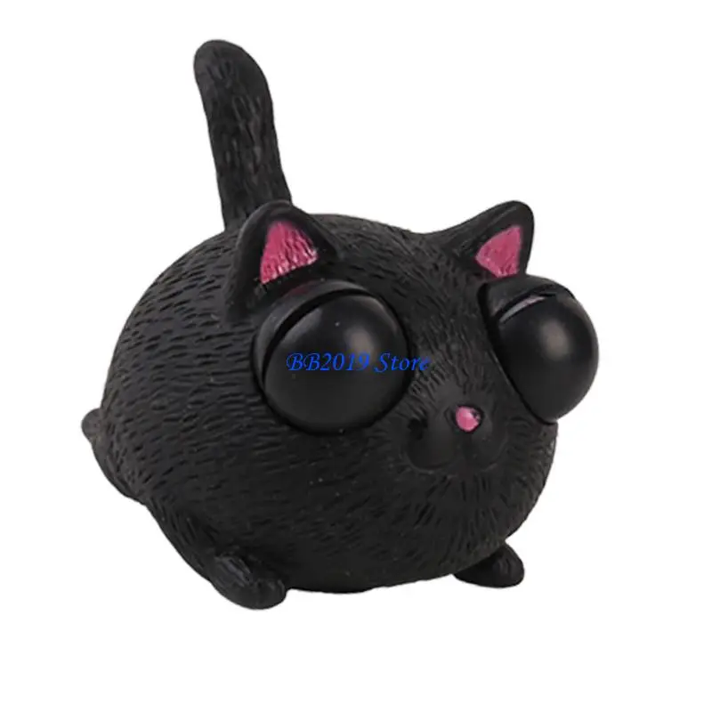 Q0KB Lovely Stress Relief Toy Angry Cats with Popping Eyes Soft Squeeze Animal Figure For Office And Home Decors Use