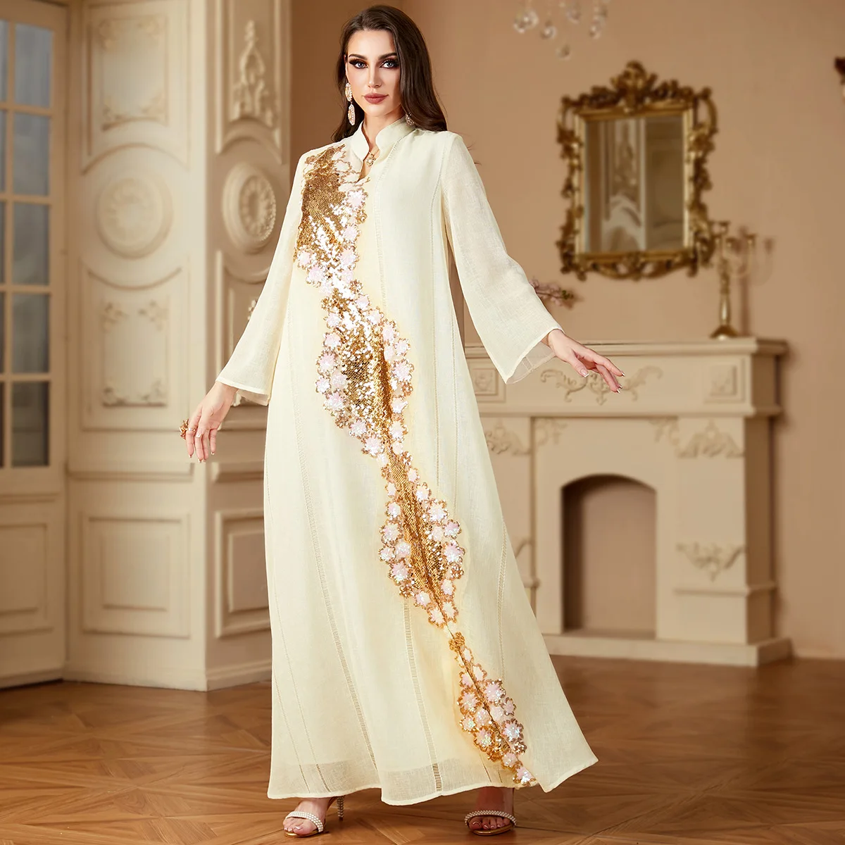 Embroidery Long Dresses Dubai Abaya Muslim Dress for Women Robe sequin embroidery muslim fashion luxury abaya 4192