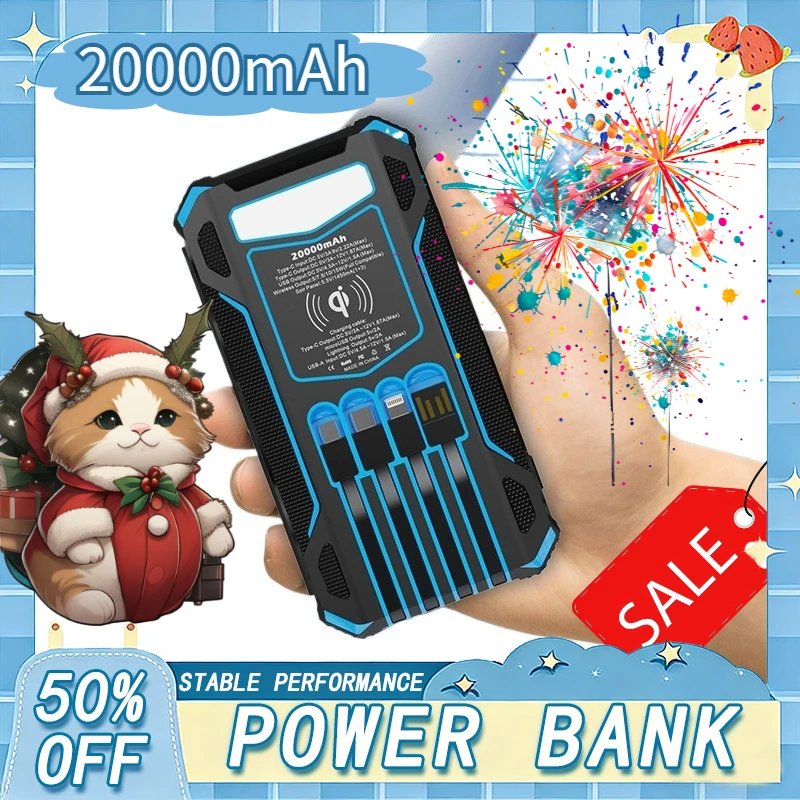 

Портативный беспроводной солнечный Power Bank на 20000 мАч с LED-подсветкой и 4-контактным разъемом для iPhone 6-17 и Samsung