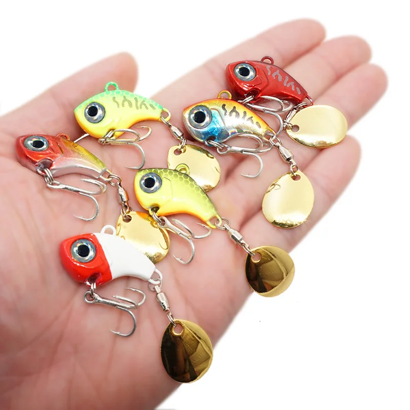 New Arrival 1 sztuk 5g/7g/10g Metal VIB Fishing Lure Spinner tonący obrotowy łyżka Pin Crankbait cekiny przynęty wędkarskiego