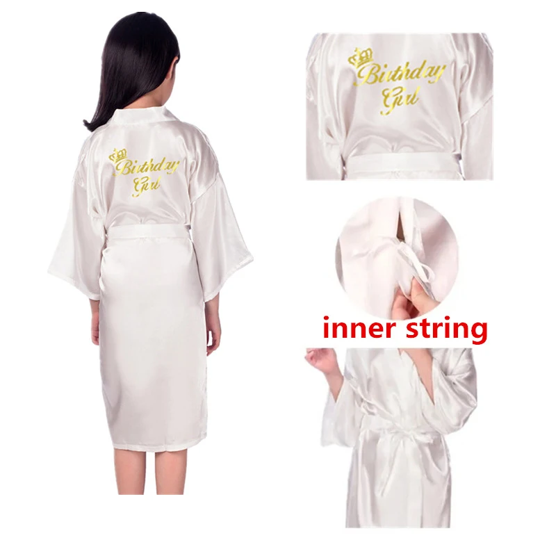 Розничная продажа, Детские Атласные Халаты для дня рождения, детские халаты, подарок для девочек, кимоно для сна, золотые халаты для отряда на день рождения D72
