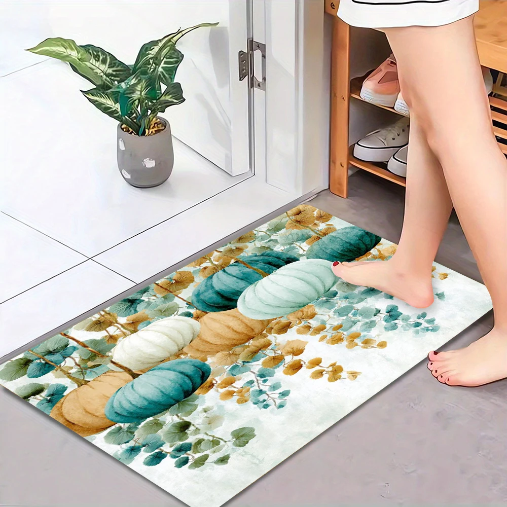 

Turquoise Autumn Pumpkins Art Doormat Maple Leaf Carpets Front Door Entrance Rug Living Room Bedroom Floormat8.19
