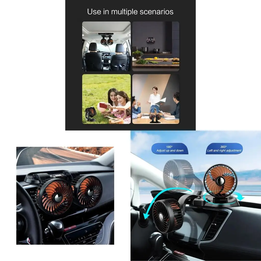 

Модный двойник для вентилятора головного автомобиля USB 5V 12V 24V 360 ° Авто охлаждающий вентилятор для Nightsta