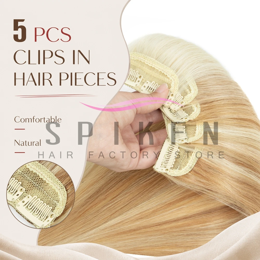 SPIKFN Blonde Real Human Hair Pad Clip In Hair Extensions 5pcs/pack Mini Clip In Hair 2 Clips On Human Hair Weft for Women
