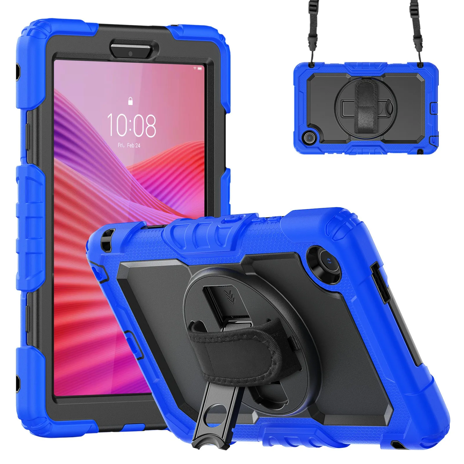 

For Lenovo Tab K9 TB305FU Case PC + Silicone Tablet Cover with PET Film and Shoulder Strap - Dark Blue