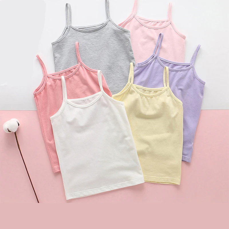 3pcs 2024 Kids Girls Bra String Strappy Tops Spaghetti Strap Tank Tops Sleeveless T-shirt Vest Cotton Camisoles Children Cami