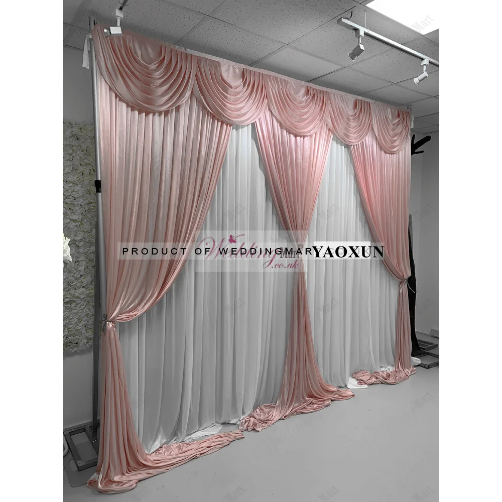 

2023 New Design Ice Silk Wedding Backdrop Drape Curtain Poly Stage Background Photo Booth Event Banquet Party Decoration