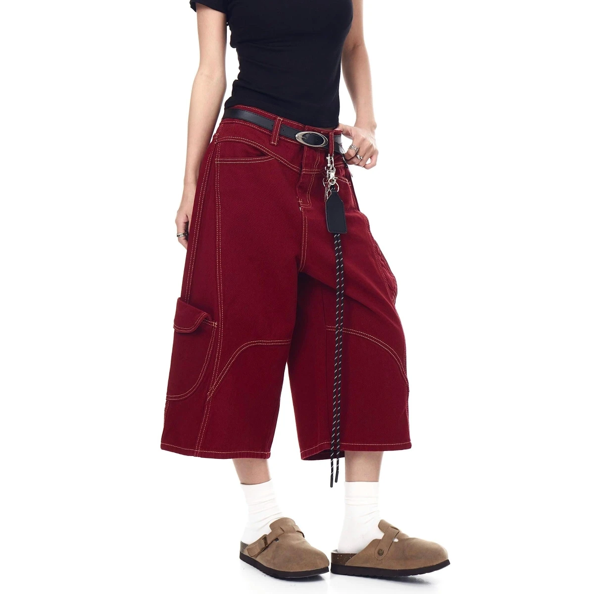 Amerikanischen Sle Vintage Rot Messer männer Jeans Sommer Neue Lose BF Faul Sle Casual Spiel Sieben Hosen Gerade Bein Jeans