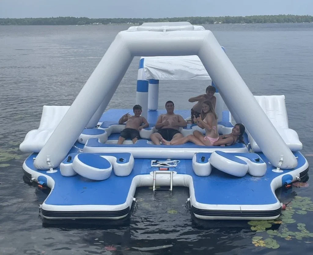 JWInflatable Floating Beach Island Water Park for Home Floating Water Sports Game and Play Model Boat for Beach or Pool