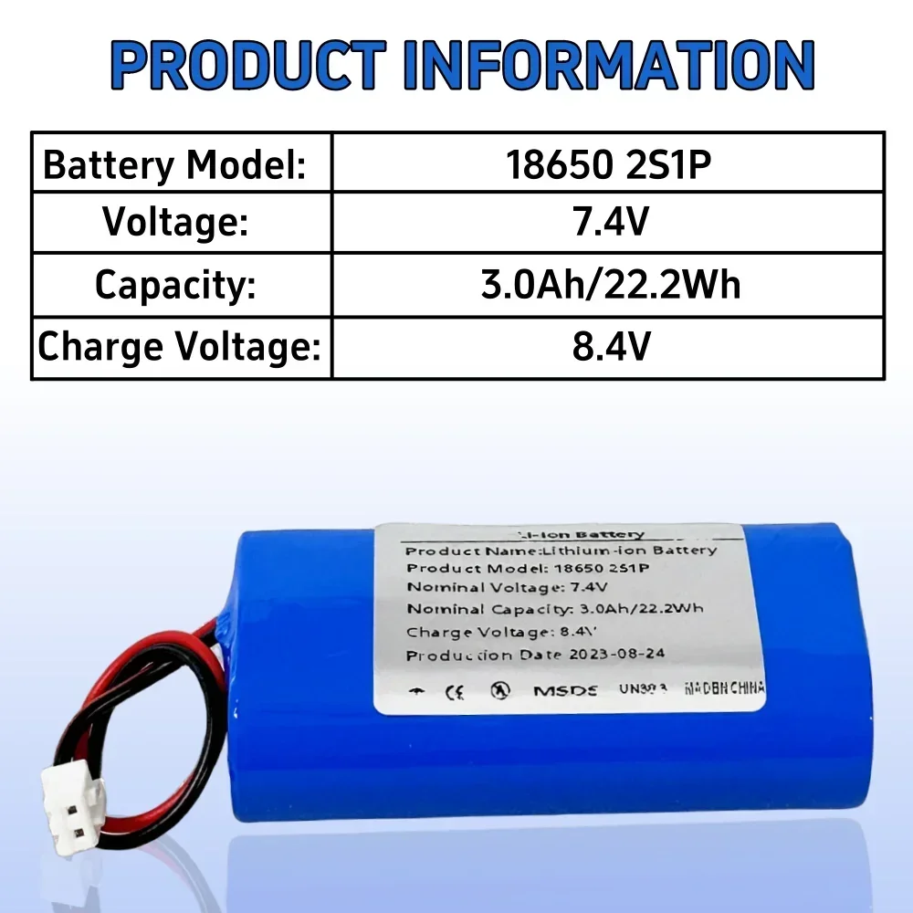 7.4V 3000mah 2s1p 18650 Rechargeable Lithium Battery FOR Amplifier Power toy Accessories LED Lights Security Equipment