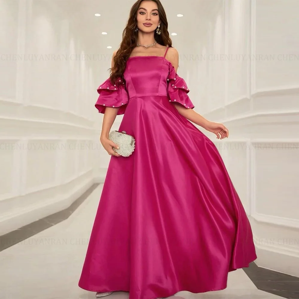 

Fashion Saudi Arabia Formal Occasion Dresses 2024 Pearls A-Line Spaghetti Strap Women Long Evening Party Gowns فساتين الحفلات