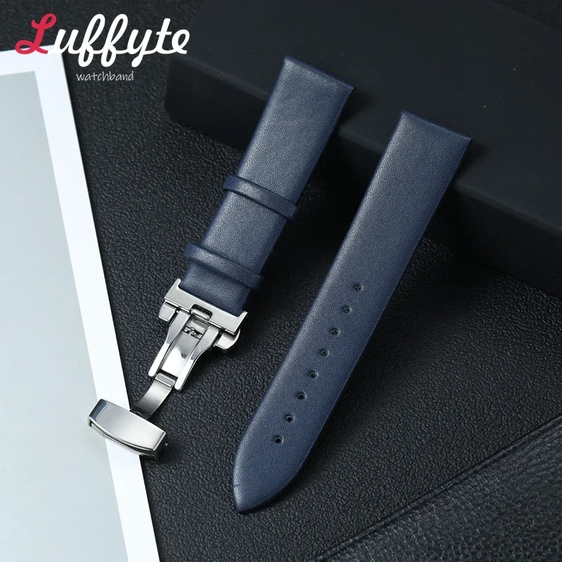 

Women Men Leather Butterfly Buckle Wristwatch Strap 18mm 20mm 22mm Universal Bracelet Ultra-thin Leather Watch Accessories