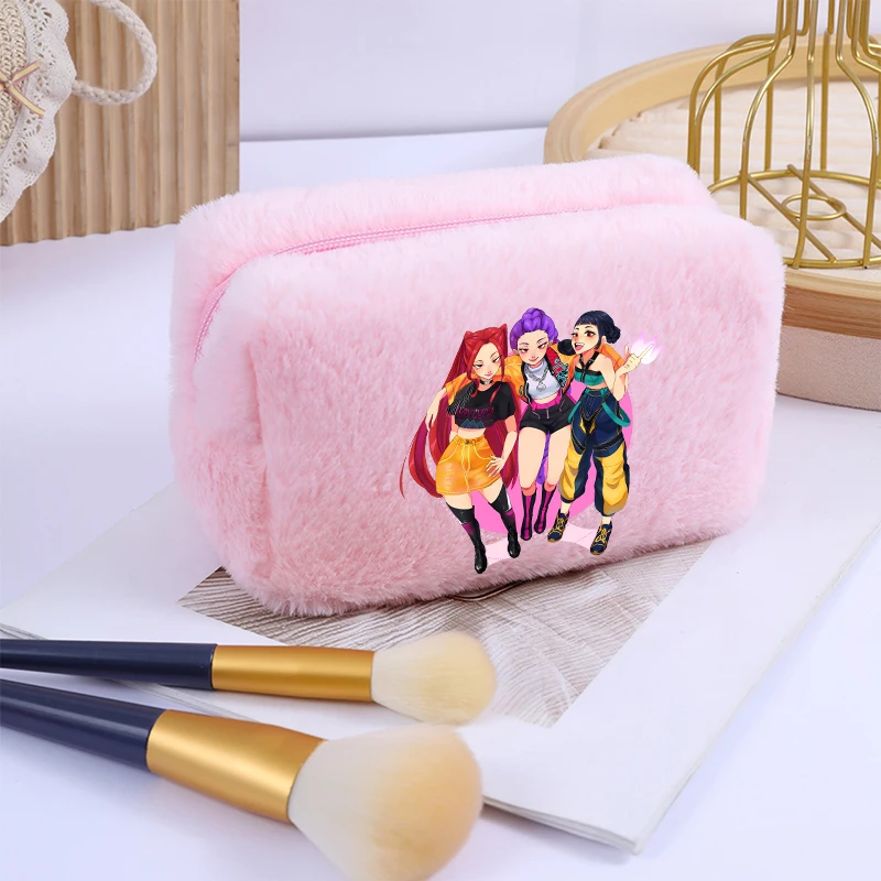 

KPop Demon Hunter Plush Makeup Bag Large Capacity Cartoon Pattern Storage Bag Soft Comfortable Makeup Bag Friend Birthday Gift