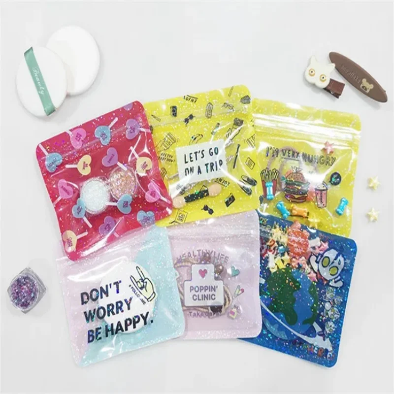 

50PCS Cute Gift Zipper Plastic Packaging Bag DIY Matcha Laser Cartoon Candy Coffee Sugar Snack Xmas Toys Gift Storage Pouches