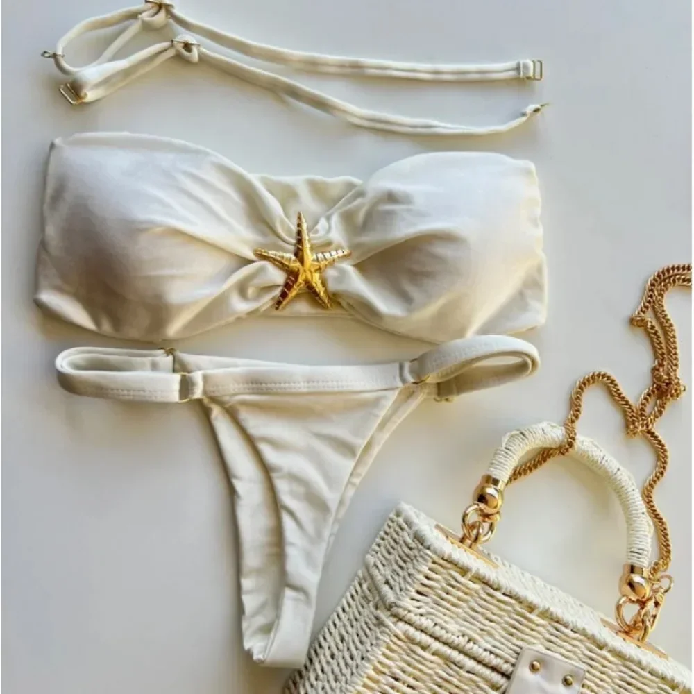 新しいビキニ女性のスタースプリット水着セクシーな調節可能なタイトな水着