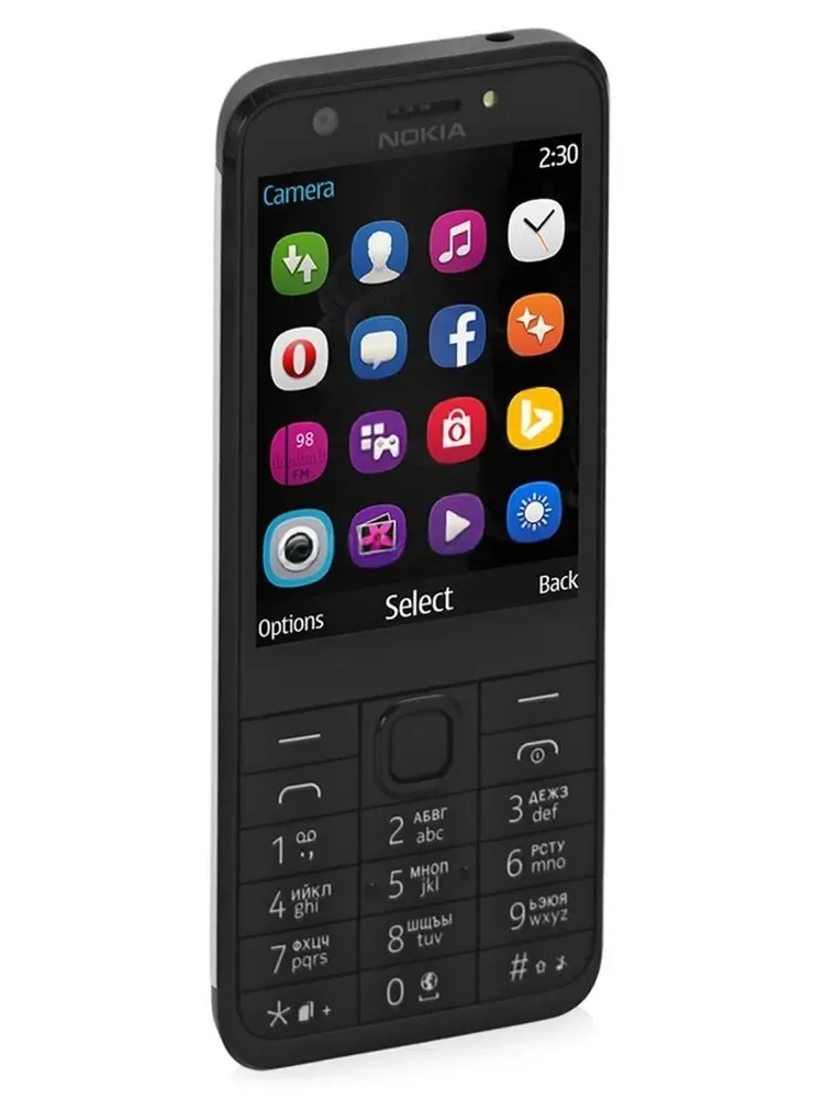 Nokia 230 z dwoma kartami SIM, dużymi przyciskami, baterią o dużej pojemności, telefon typu straight-bar