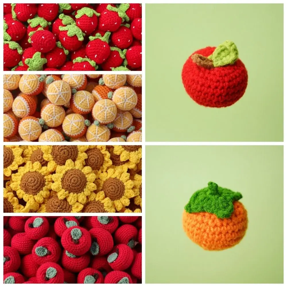 Cartoon Wool Cute Fruit Orange Strawberry Knitted Strawberry Fruits Artificial Fruit Wool Crochet Hand Knitted Strawberry