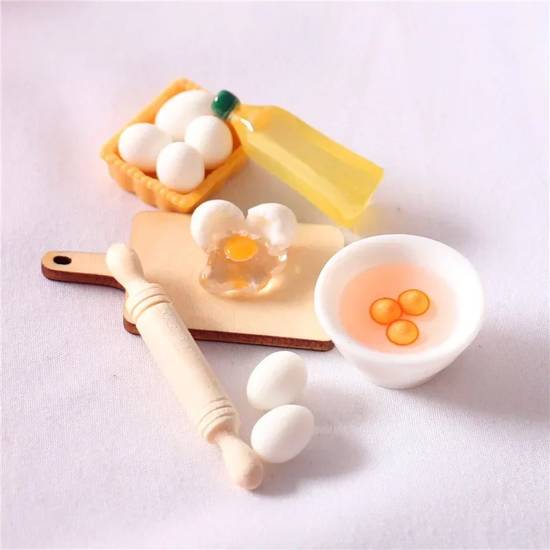1 Set Creative Simulation Mini 3D Cute Rolling Pin Egg Bowl Olive Oil Set Kitchen Accessories 1:12 Dollhouse Miniature