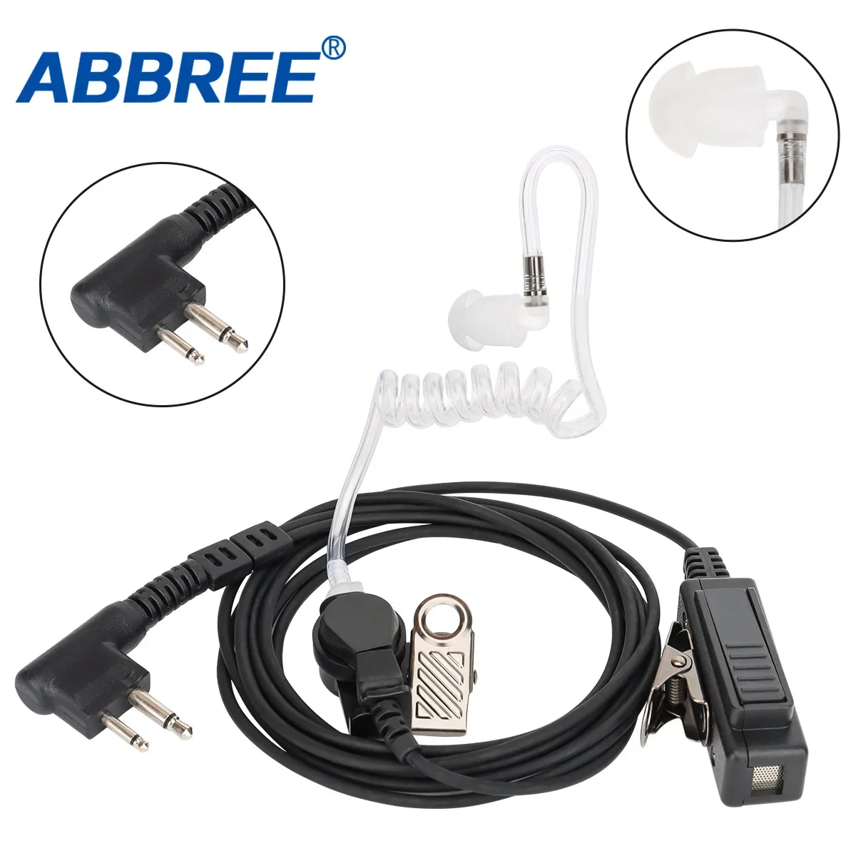 ABBREE Earpieces for Motorola Walkie Talkie with PTT Mic 2 Pin Acoustic Tube Headset Compatible with Ham Radio CP200 GP2000