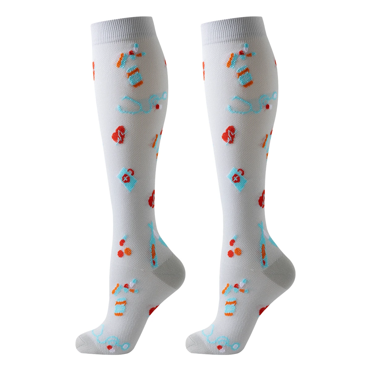 6 ペアアスレチックコンプレッションソックス女性、かわいい柄通気性ニーハイソックス女性スポーツナースコンプレッションソックス