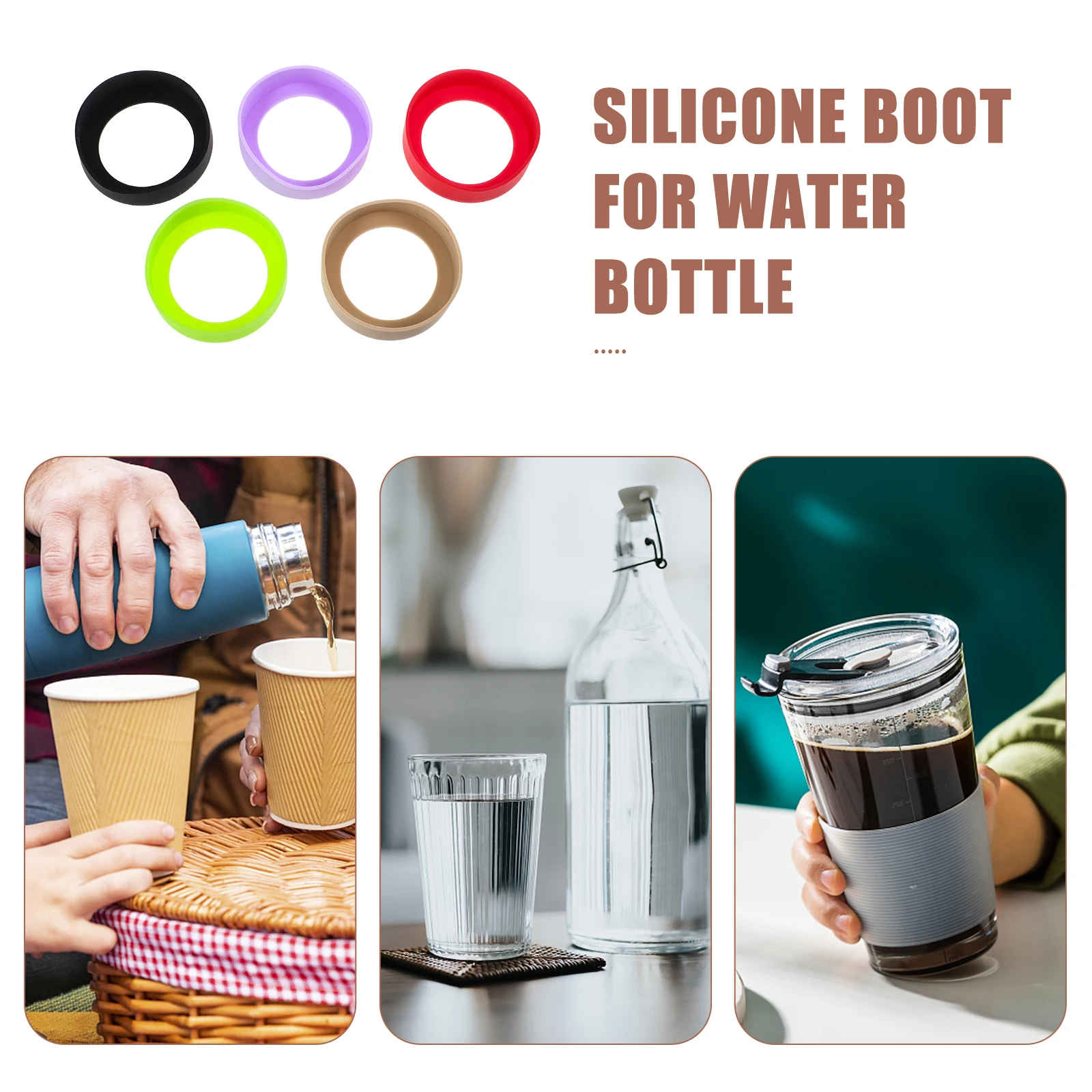 

5Pcs Silicone Bottle Bottom Cover Anti-Skid Durable Water Bottle Boot Glass Cup Protector Reusable Insulation Sleeve