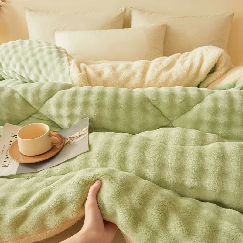 Lamb Wool Cotton Quilt Core Winter Quilt with Thickened Flannel Warmth Student Dormitory Quilts Winter Soft Comfortable Duvets