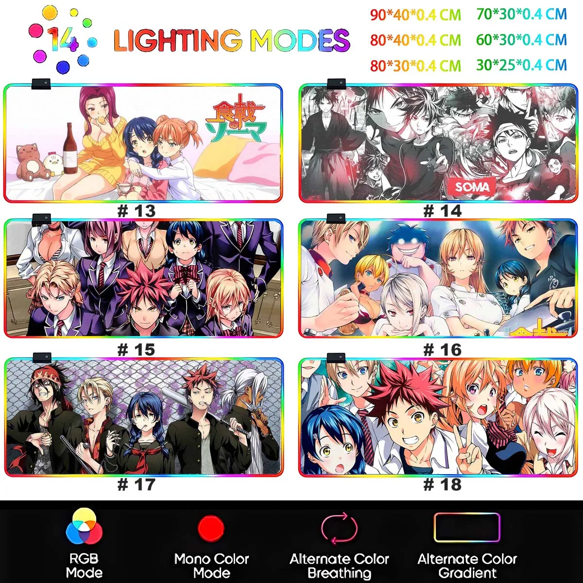 RGB Backlit Anime F_Food W_Wars! Mouse Pad Cute Anime Grils Luminous Overwatch Mouse Mat Mouse Pad Non-Slip Gamer Keyboard Mat