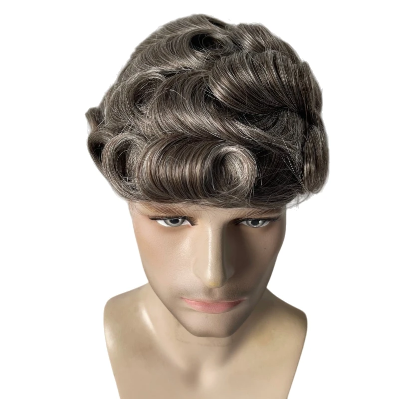 استبدال الشعر البشري البكر البرازيلي # 1840 شعر مستعار رمادي 8x10 وحدة جلد معقودة للرجال البيض #6