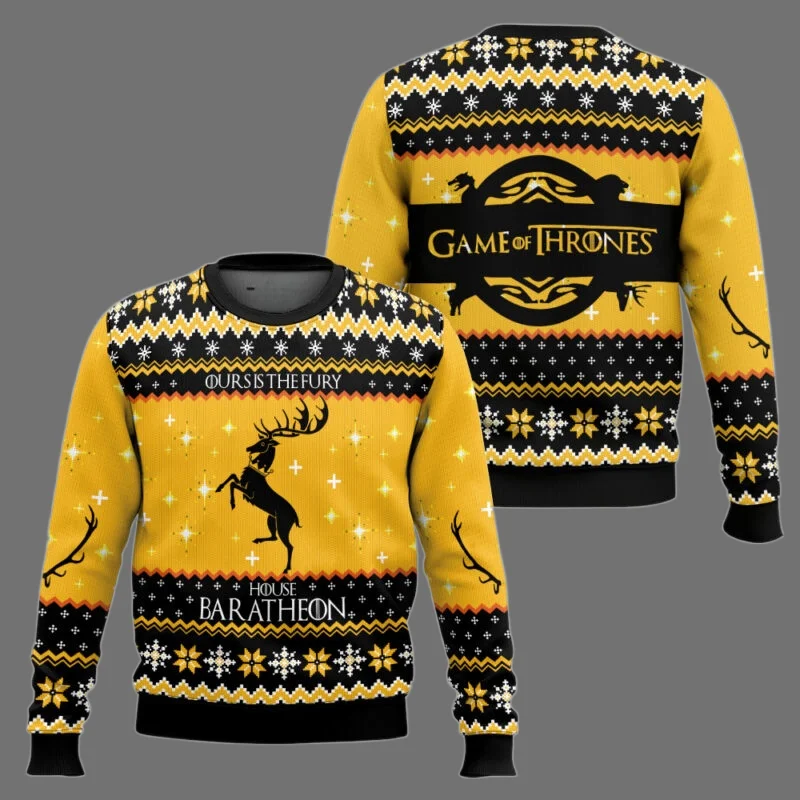 Game of Thrones Brutto maglione natalizio Maglione lavorato a maglia stile vacanza Abito personalizzato per feste con motivo nordico retrò