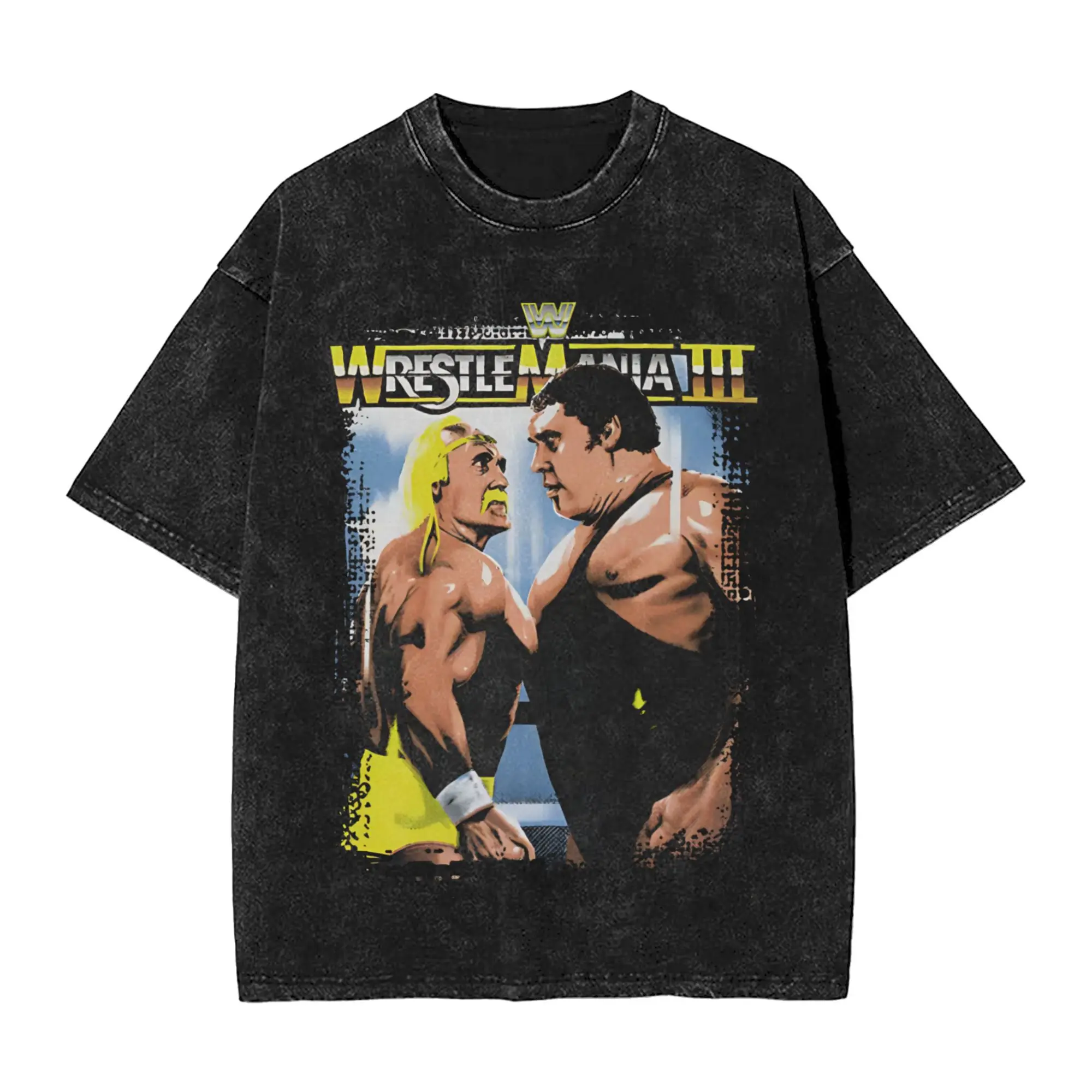 هالك هوجان مقابل أندريه المصارعة العملاقة مانيا III غسلها تي شيرت الرجال Y2K الكلاسيكية تي شيرتات قطن الصيف ملابس فضفاضة كبيرة الحجم