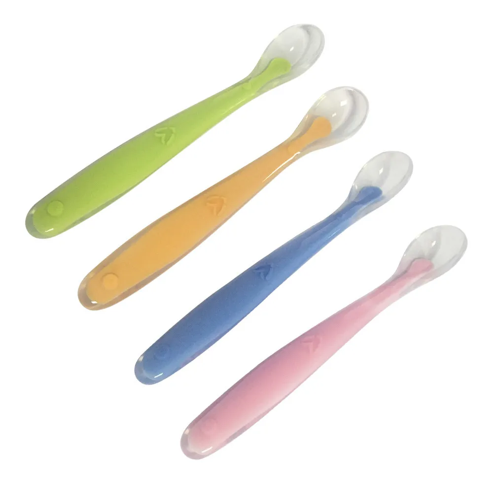 4Pcs Silicone Baby Feeding Spoons Kids Soup Spoon Soft Training Tableware Learning Weaning Random Color