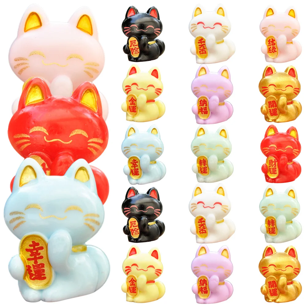 18 قطعة الراتنج مصغرة محظوظ القط الحديقة شرفة ديكور المشهد الصغير تماثيل صغيرة للحيوانات الديكور التماثيل القط #4