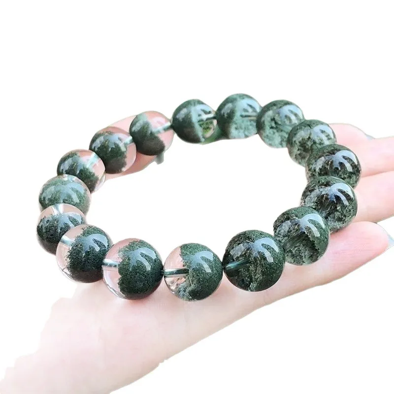 Green Phantom Natural Bracelet, Brazilian Crystal, Treasure Bowl Design, Unisex, Perfect Birthday Gift for Elders
