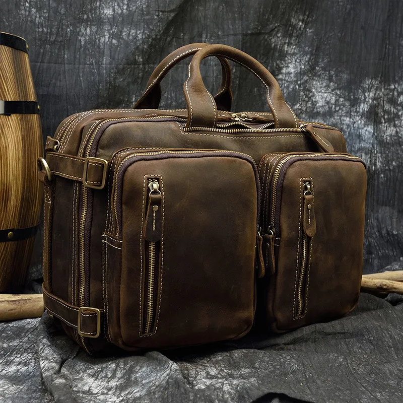 Viagens ao ar livre pastas bolsa de ombro viagem retro pastas simples sacos de couro porte-documentos mhgwb
