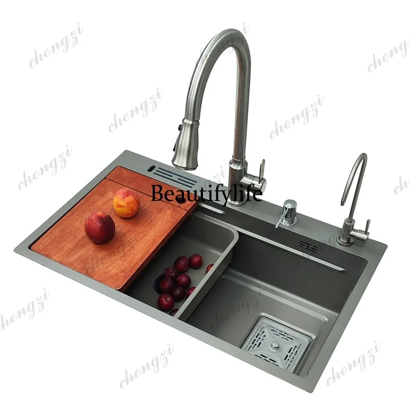 S178 Kitchen Sink Stainless Steel Gun Grey Vegetable Wash Basin Thickened Large Single Sink Undercounter Vegetable Wash Basin