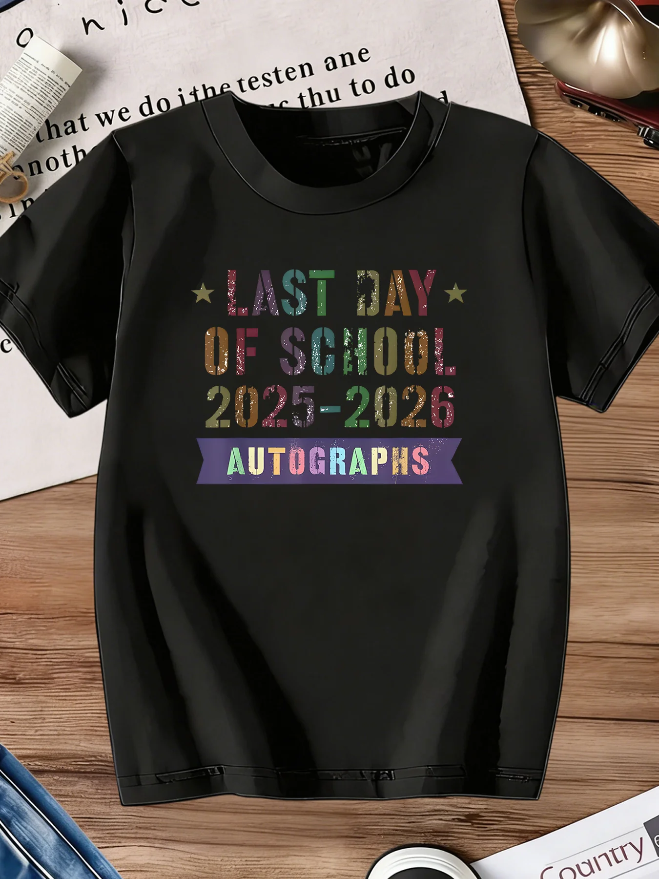 Kids T Shirt Last Day Of School Autographs Retro Print Boys Girls Summer Cotton Tee Casual Round Neck Toddler Graduation Tops