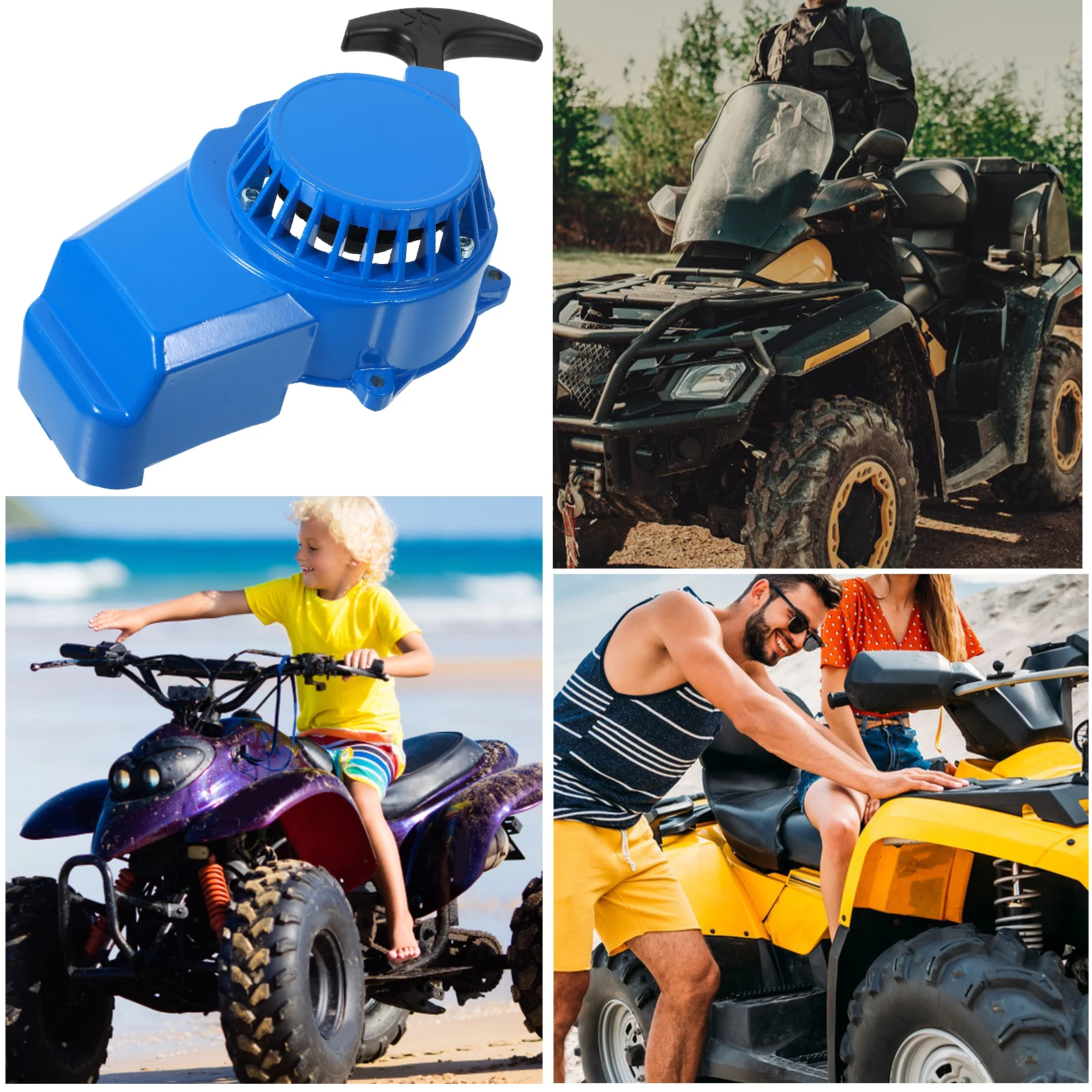 

All Aluminum Hand Puller for 47/49CC Mini Motorcycle Blue Rope Four Wheels ATV Starter Recoil Cord Generator Pull Easy