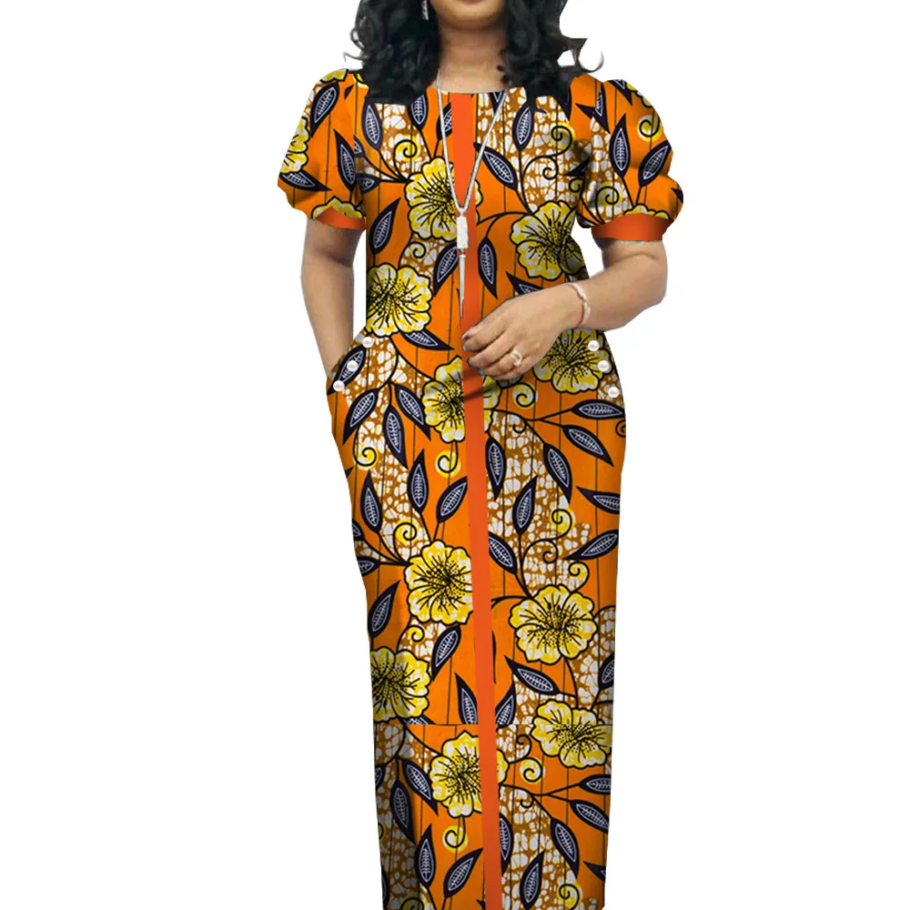 

Ankara Print African Maxi Dresses for Women Traditional Dashiki Kaftan Robe Elegant Lady Wedding Party Gown Muslim Church Dress