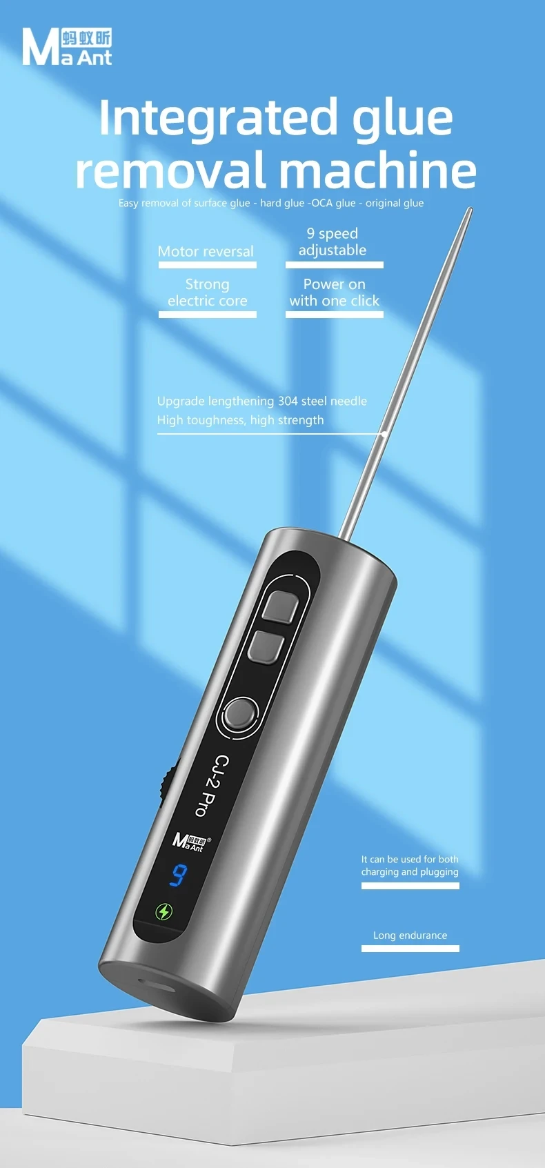 MaAnt CJ-2 Pro Electric OCA Glue Remover 9-speed Adjustable LED Display for Mobile Phone LCD Screen Glue Removal Cleaning Tool