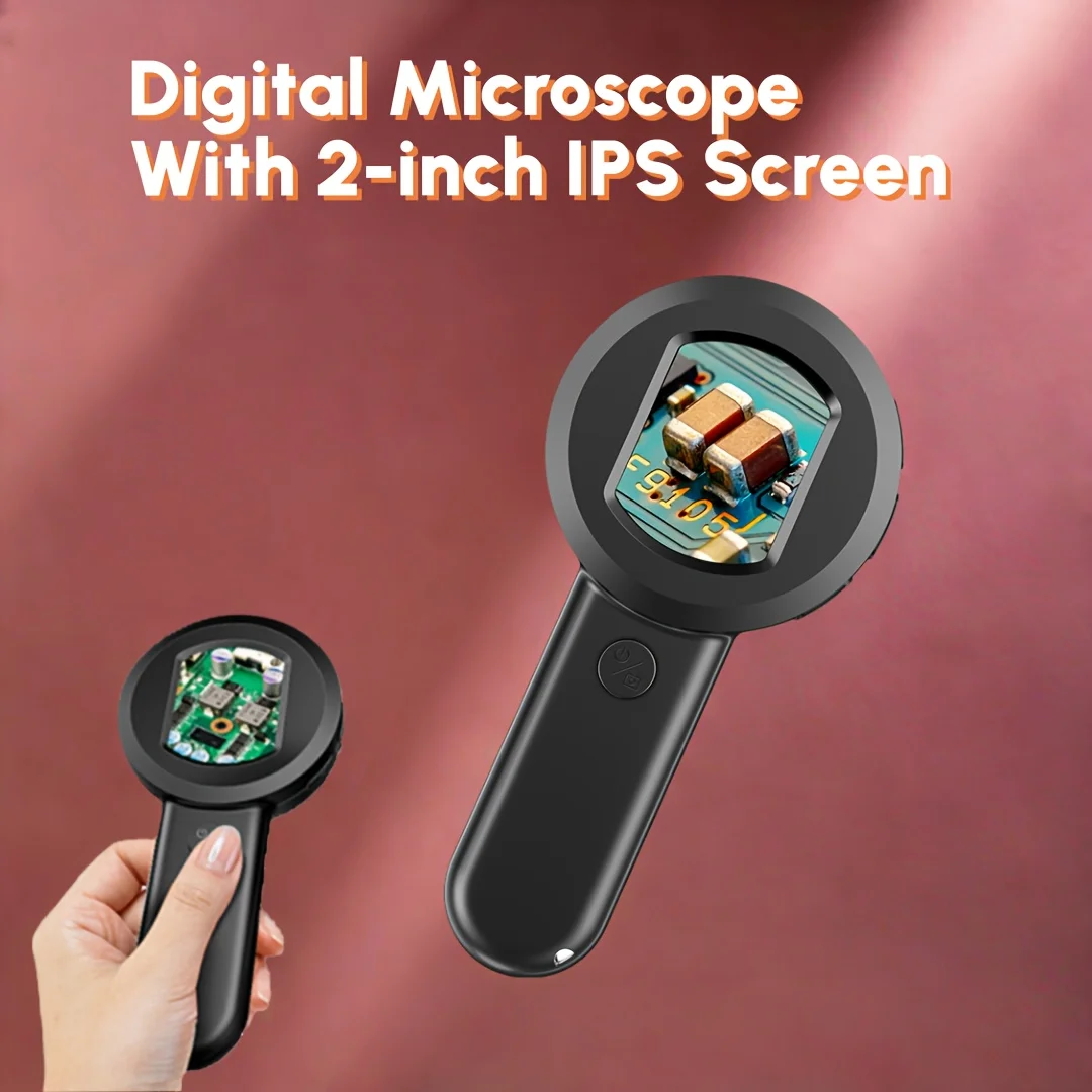 

1PC Handheld USB Microscope, Dual LED, Rechargeable 2-Inch IPS, Camera Lens for Laptop, Eye Beads, Dual Source, PC Connect