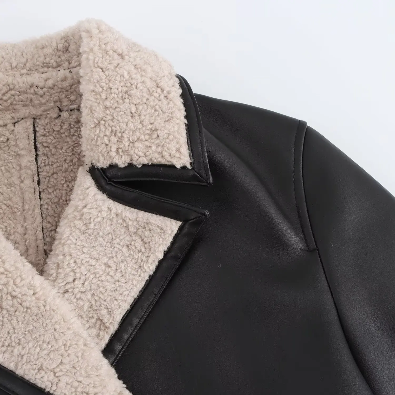 Faionable dubbelzijdige jas Jaet Dames Busin Casual Sle synthetisch leer Lange Sve polyestervezeljas