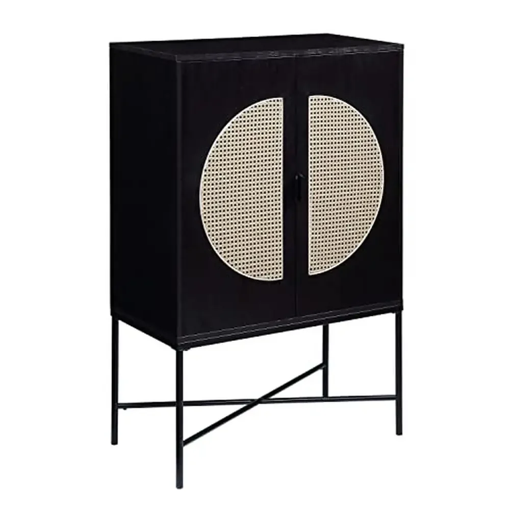 

Modern Wooden Wine Cabinet with Cup Holder and 2 Doors Black Rectangular Shape 47"H 16"D x 32"W