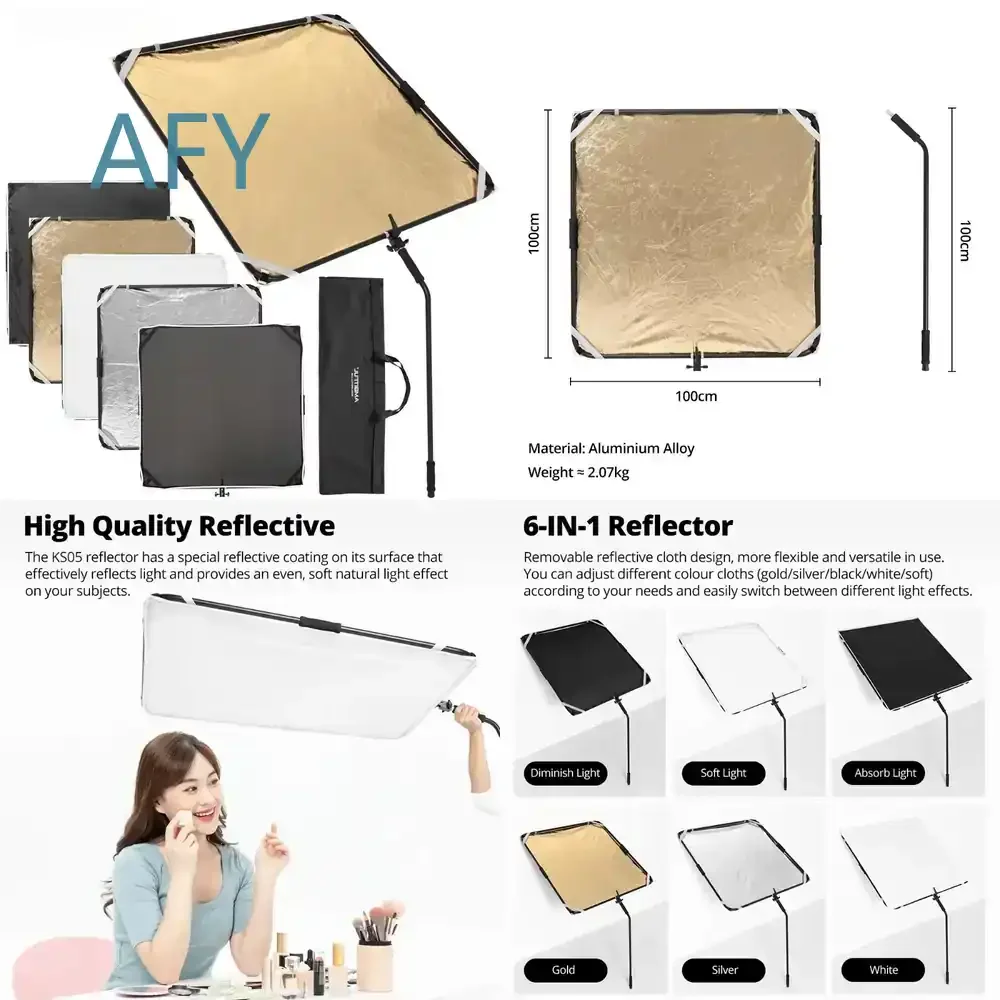 KS05 100x100cm 6 in 1 Reflective Diffuser for Photography Lighting Kit for Studio Backdrop for Portrait Video Shooting for