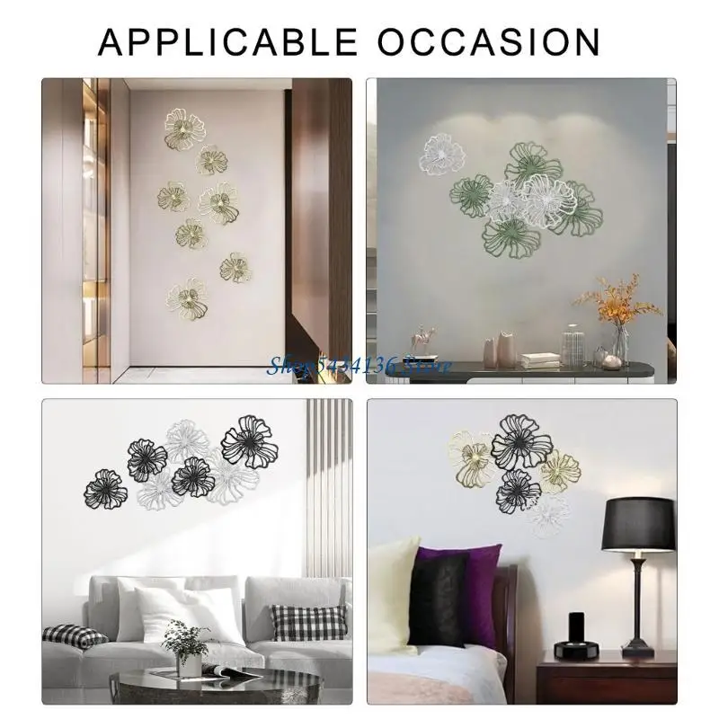 H7ED Multicolors Double Layer Floral Wall Art Hollow Out Metal Sign Home Decors